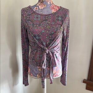 Anthropologie Purple Floral Tie-Front Blouse